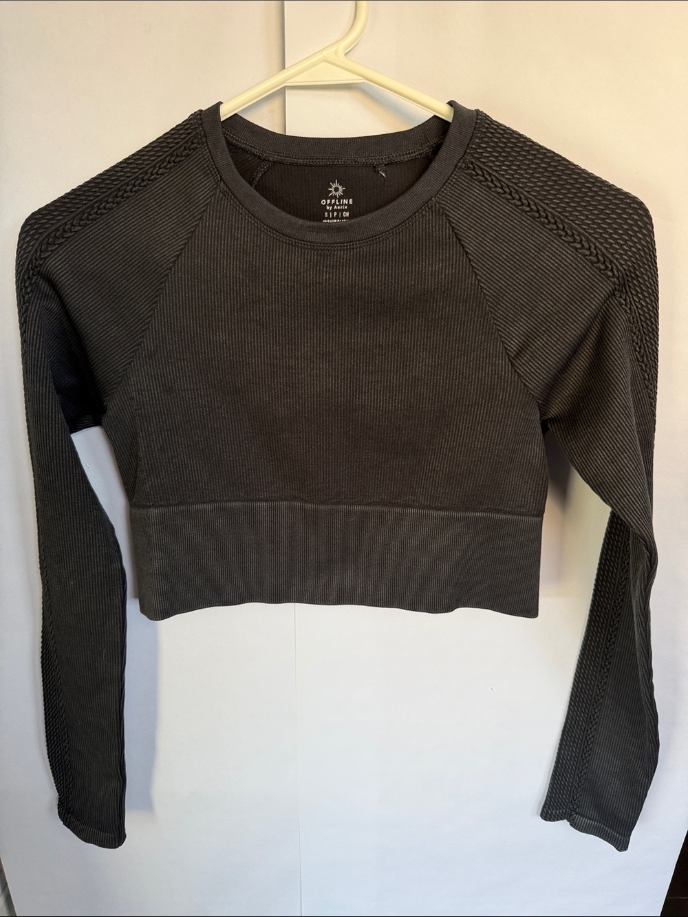 aerie Black Ribbed Cropped Sweatshirt